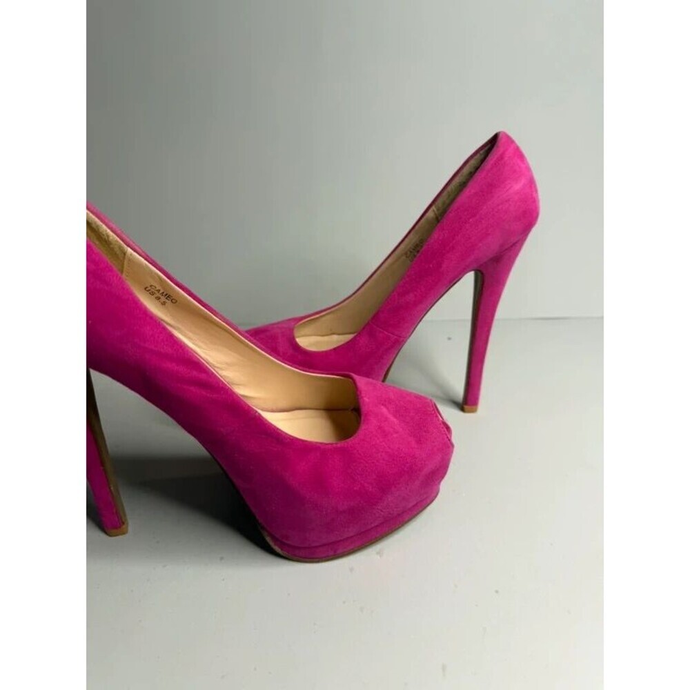 ShoeDazzle Pink Fuchsia Suede Peep Toe Platform Pumps Size 8.5 Heel Stiletto - Picture 4 of 7